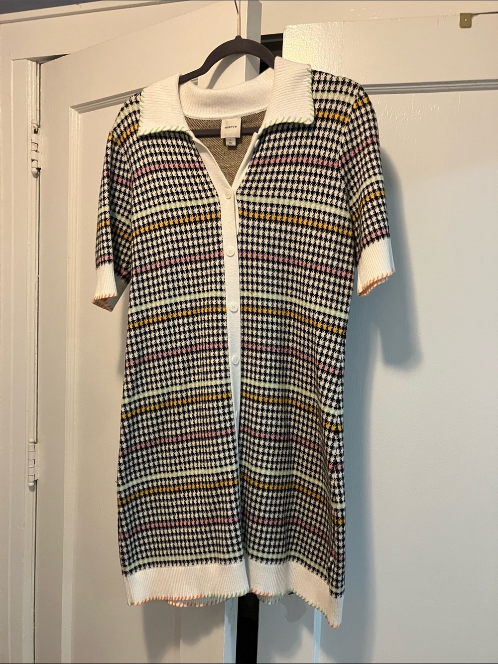Maeve Houndstooth Polo Mini Dress in Black, White, Pink, Mustard